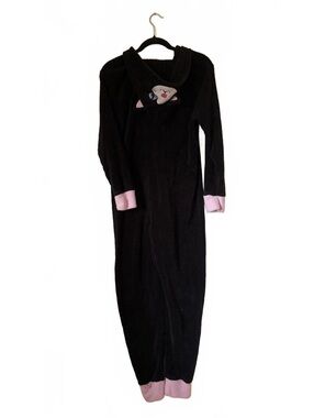 Pj Couture Black Fleece Onesie with Cat Hood Detail, Size M